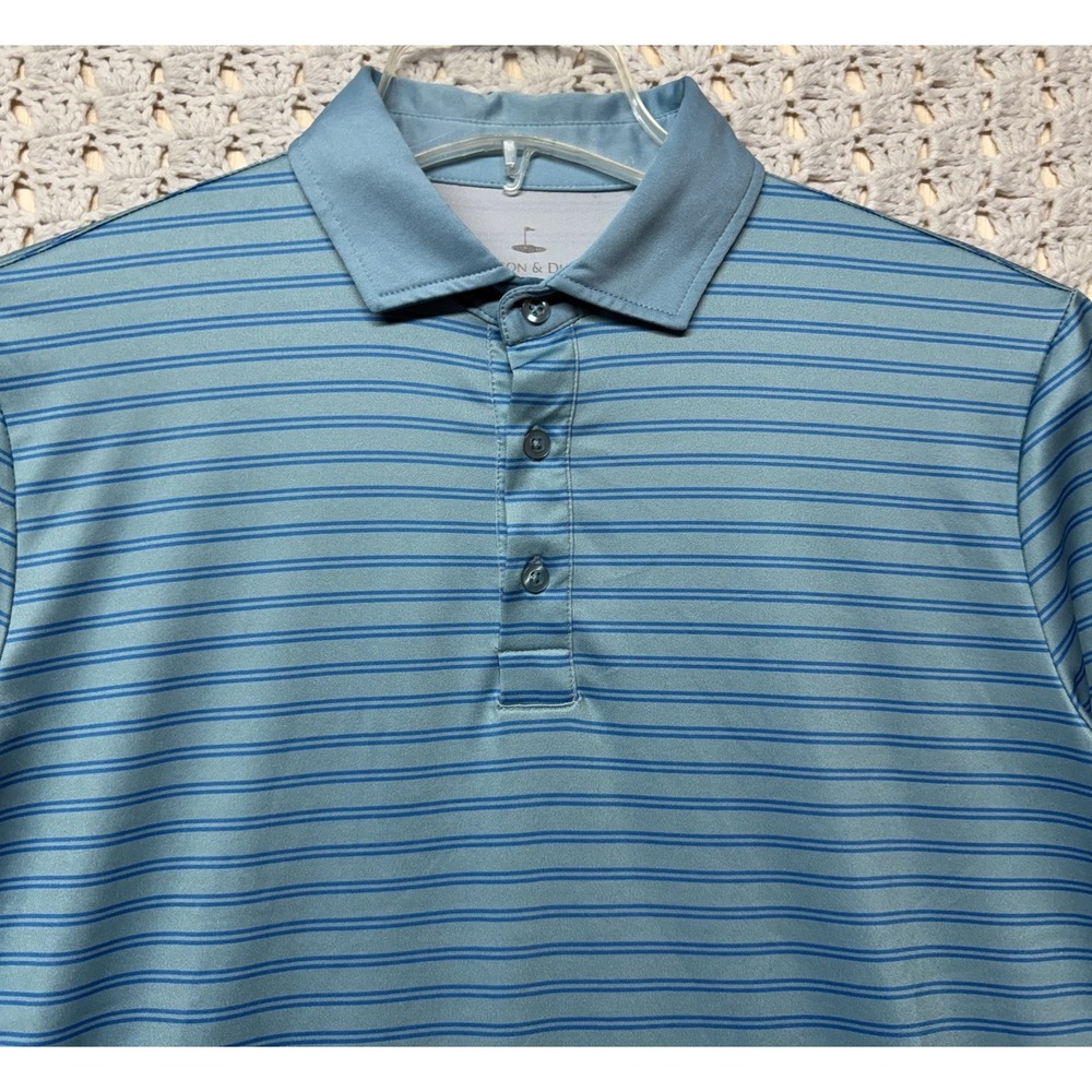 Grayson & Dunn Polo Shirt Mens Sz S Blue Stripe Golf Performance Stretch Collar